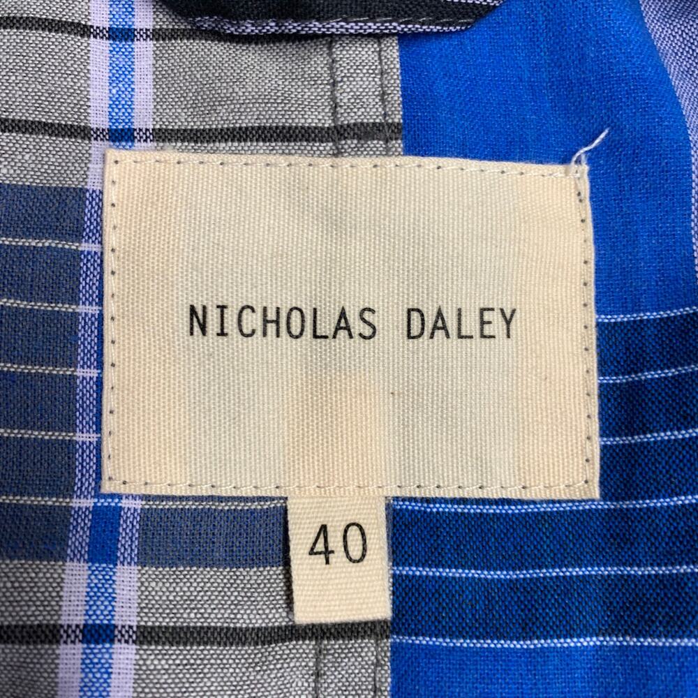NICHOLAS DALEY Size M Blue Brown Plaid Cotton Side Ties Shirt Jacket - Picture 7 of 10